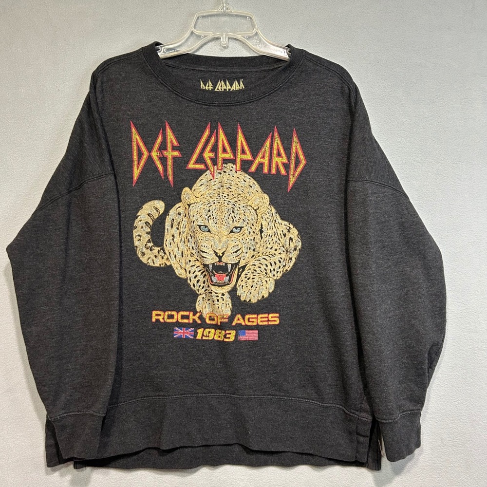 Def Leppard Sweatshirt Mens Large Gray Rock of Ages 1983 Tour Hard Rock‎ Merch